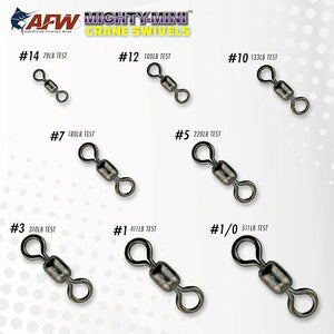 American Fishing Wire Mighty Mini Stainless Steel Crane Swivels, Size #14, 78 lb Test, Gunmetal Black, 10 pc