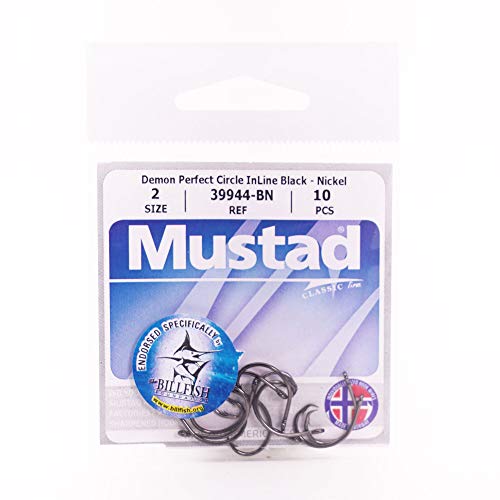  (2, Black Nickel) - Mustad Classic 39944 Standard Wire Demon  Perfect In Line Circle Hook : Sports & Outdoors