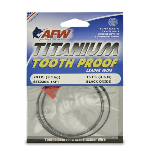 American Fishing Wire Titanium Tooth Proof Single Strand Leader Wire, Black Color, 75 Pound Test, 15-Feet